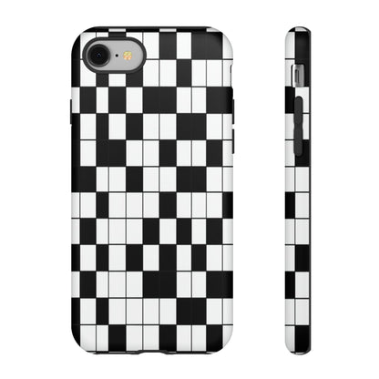 Crossword Grid Phone Case — Black & White Puzzle Pattern Tough Phone Cover
