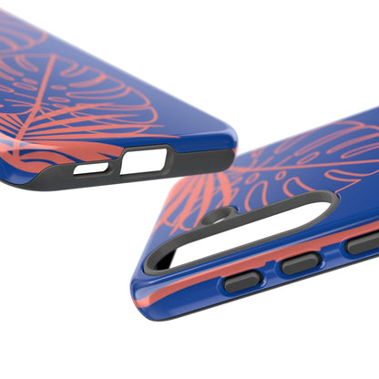 Tropical Monstera Phone Case — Blue & Coral Leaf Protective Cover