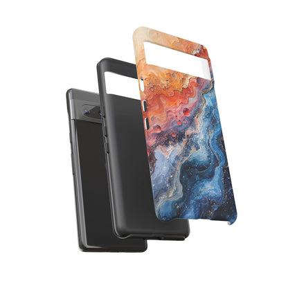 Marbled Galaxy Tough Phone Case — Abstract Blue & Coral Protective Cover