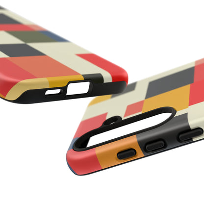 Abstract Color Block Tough Phone Case — Retro Geometric Protective Cover