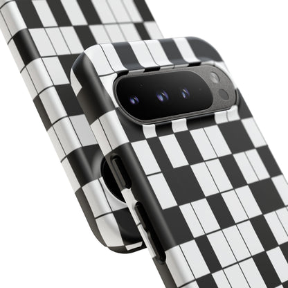Crossword Grid Phone Case — Black & White Puzzle Pattern Tough Phone Cover