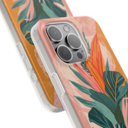 Tropical Botanical Phone Case — Pink & Orange Floral Flexi Case