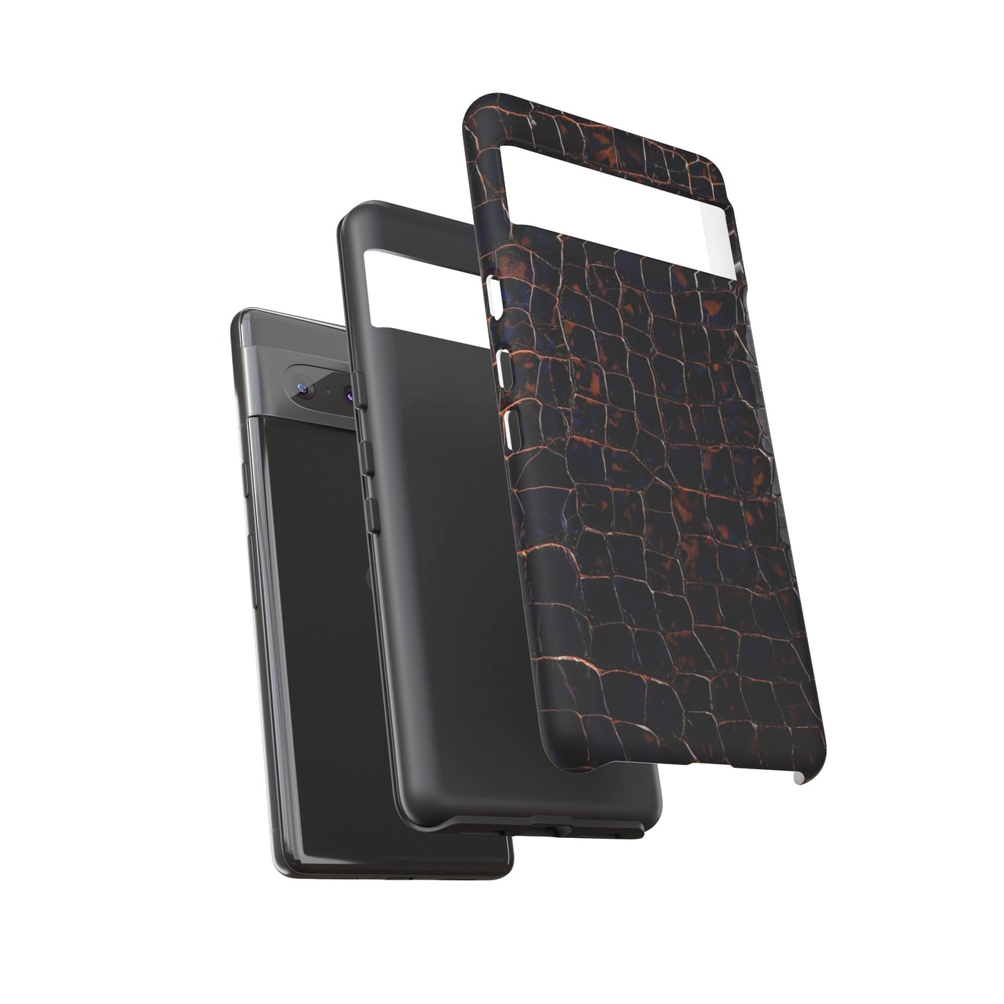 Croc-Embossed Tough Phone Case — Shockproof Black Alligator Texture