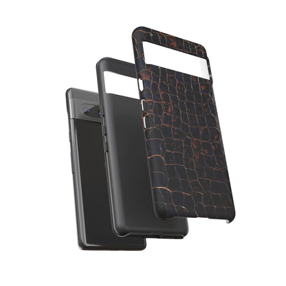 Croc-Embossed Tough Phone Case — Shockproof Black Alligator Texture