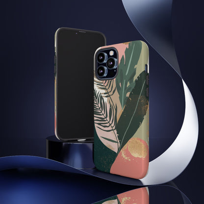 Tropical Leaf Tough Phone Case — Abstract Pink & Green Botanical Protective Cover