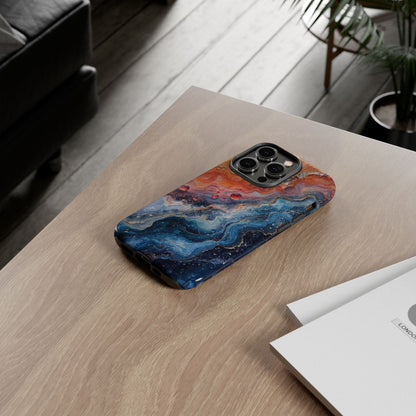 Marbled Galaxy Tough Phone Case — Abstract Blue & Coral Protective Cover
