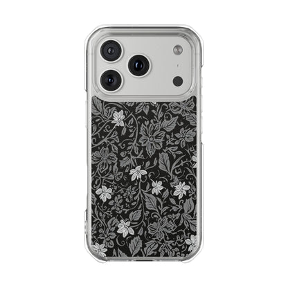 Clear Magnetic Phone Case — Black Floral Vine Design