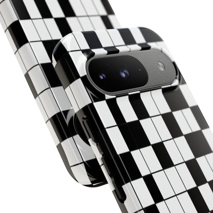 Crossword Grid Phone Case — Black & White Puzzle Pattern Tough Phone Cover