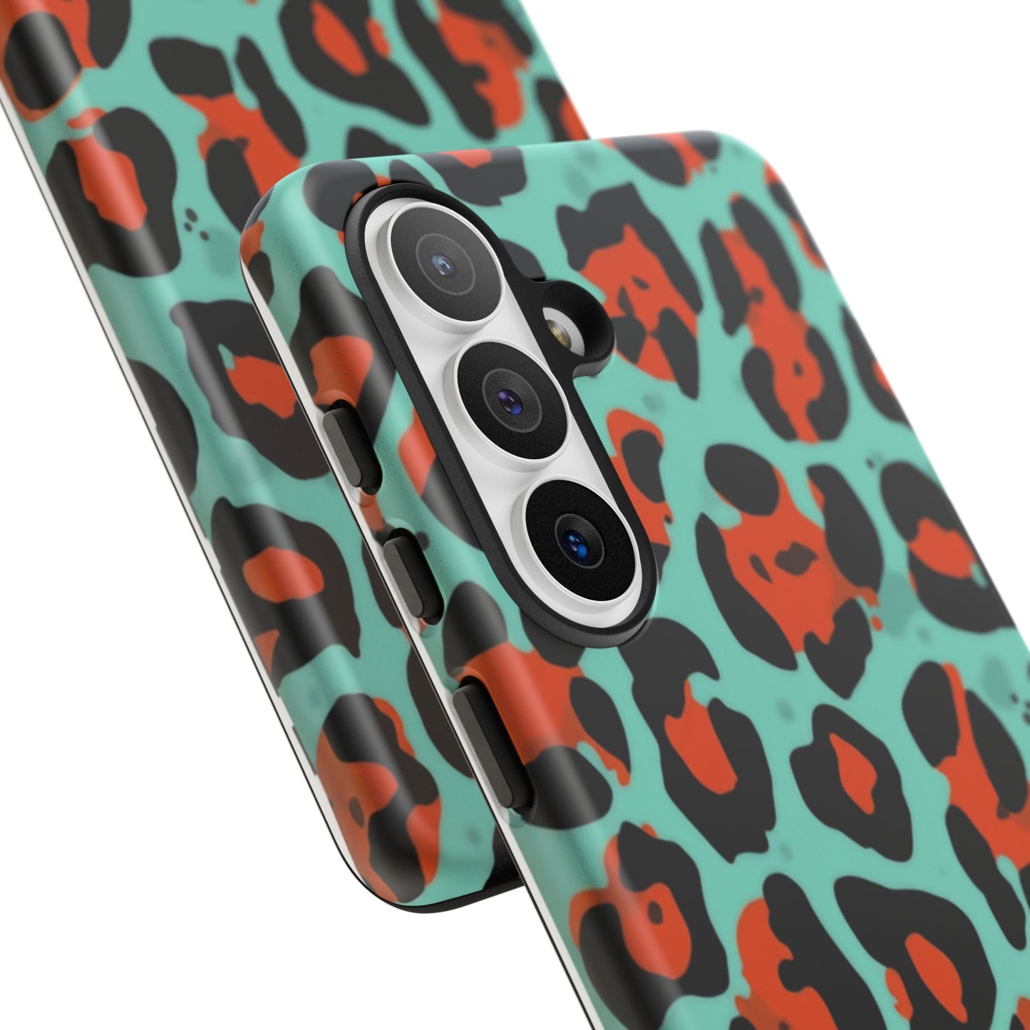 Leopard Print Tough Phone Case — Teal & Rust Protective iPhone Cover