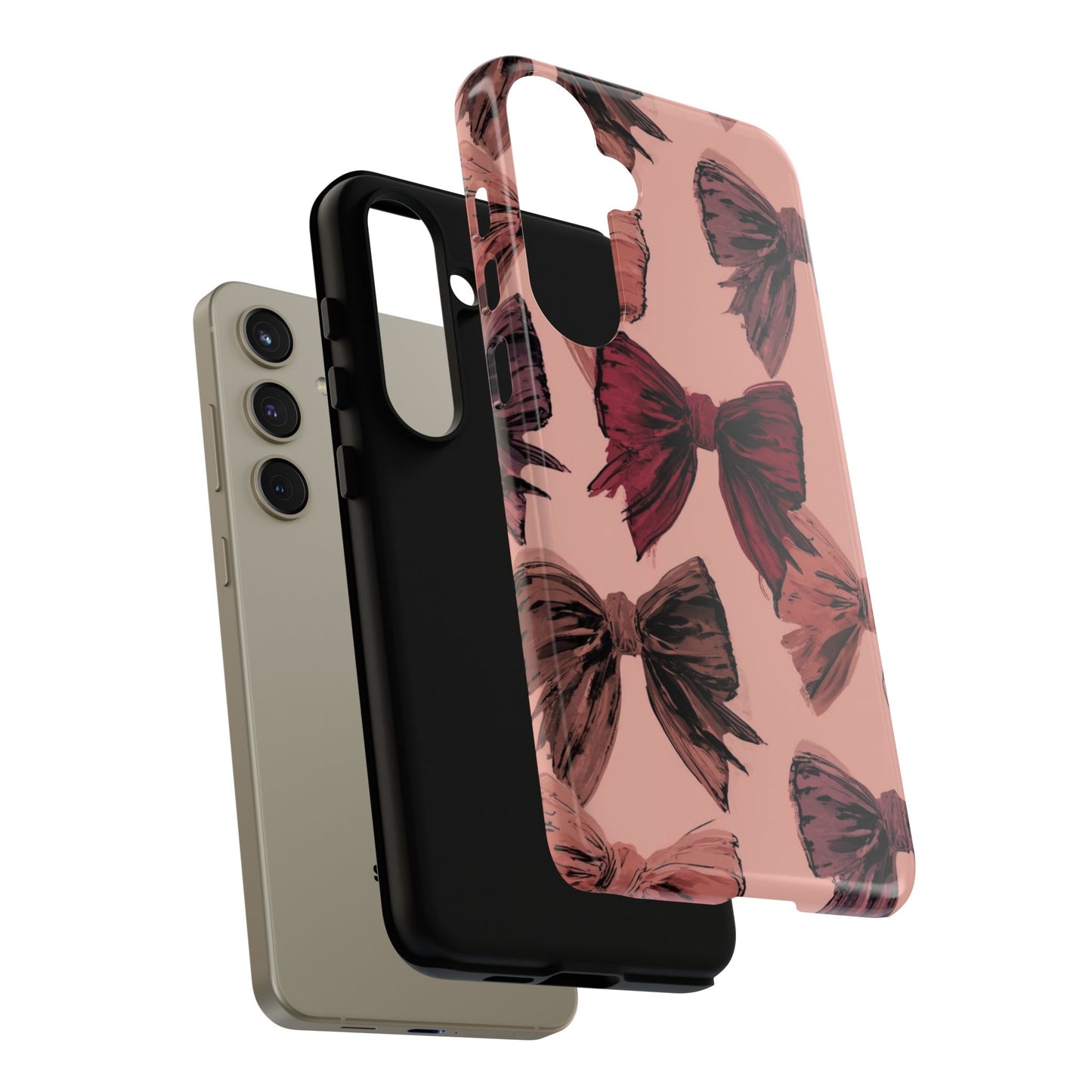 Bow Pattern Tough Phone Case — Pink Watercolor Bows Protective iPhone Cover