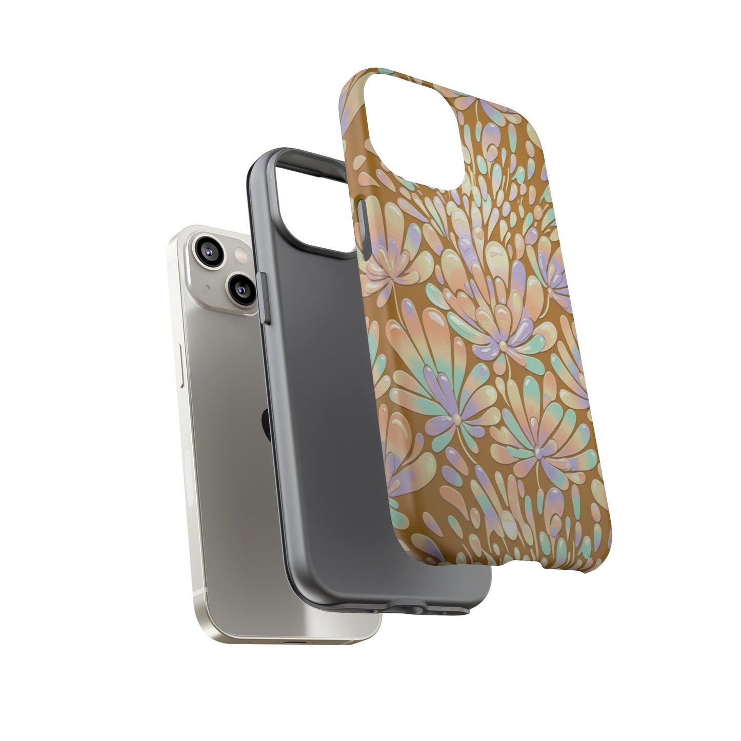 Floral Burst Tough Phone Case – Gold Pastel Botanical Protection