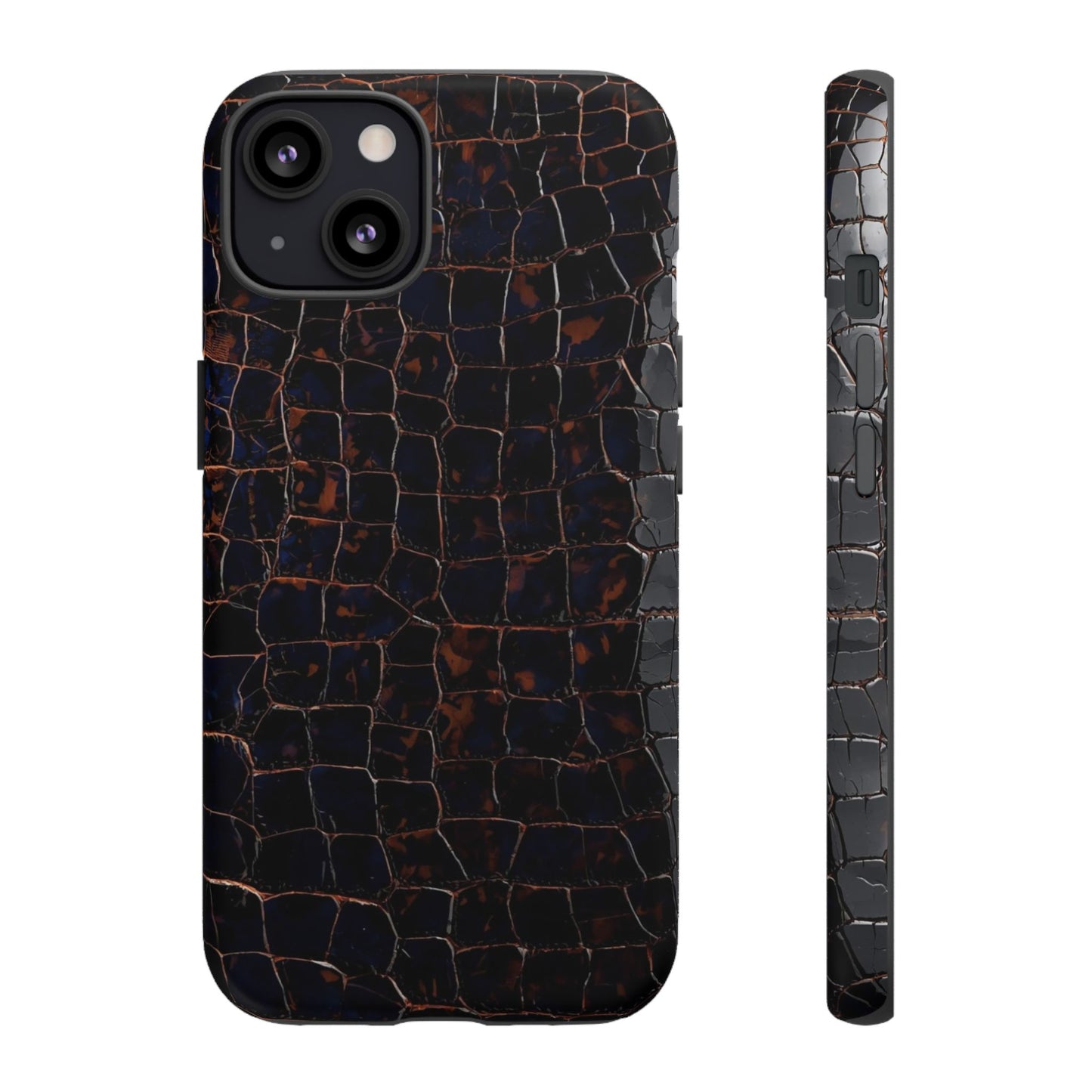 Croc-Embossed Tough Phone Case — Shockproof Black Alligator Texture