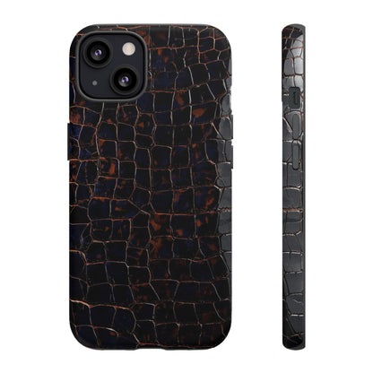 Croc-Embossed Tough Phone Case — Shockproof Black Alligator Texture