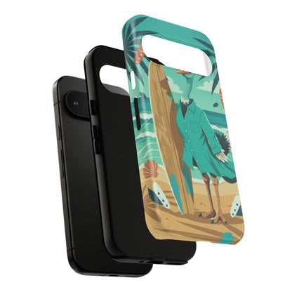 Phone Case — Retro Dressed Seagull Surfing Beach Illustration
