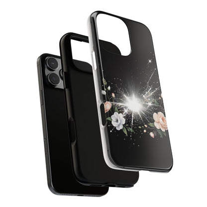 Floral Burst Phone Case — Protective Black Sparkle Design