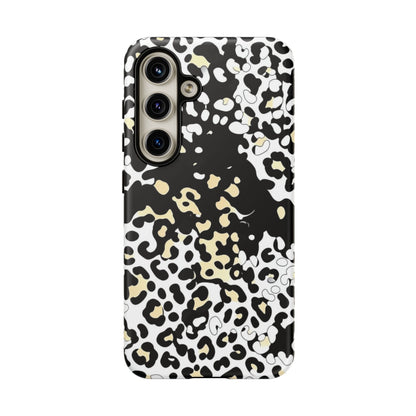 Leopard Splash Tough Phone Case — Black & Cream Animal Print Protective Cover