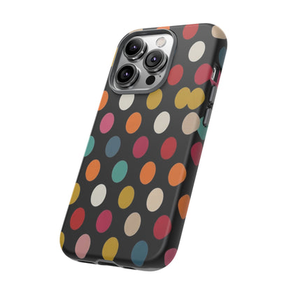 Polka Dot Tough Phone Case – Colorful Retro Dots on Black