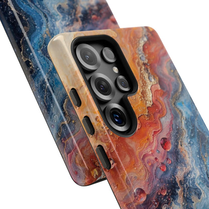 Marbled Galaxy Tough Phone Case — Abstract Blue & Coral Protective Cover