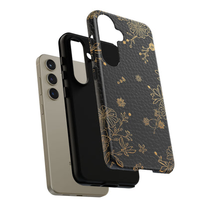 Floral Gold Foil Leather Texture Tough Phone Case