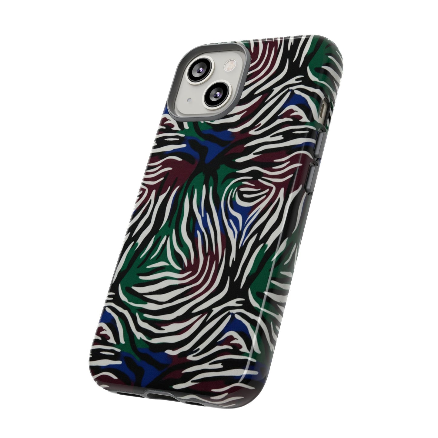 Zebra Camo Tough Phone Case – Green & Blue Animal Print Protective Cover
