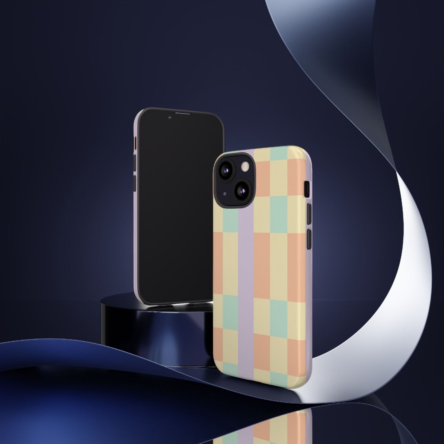 Pastel Checkered Phone Case — Retro Stripe Tough Case
