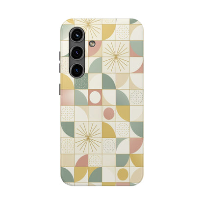 Retro Geometric Tough Phone Case — Pastel Midcentury Pattern