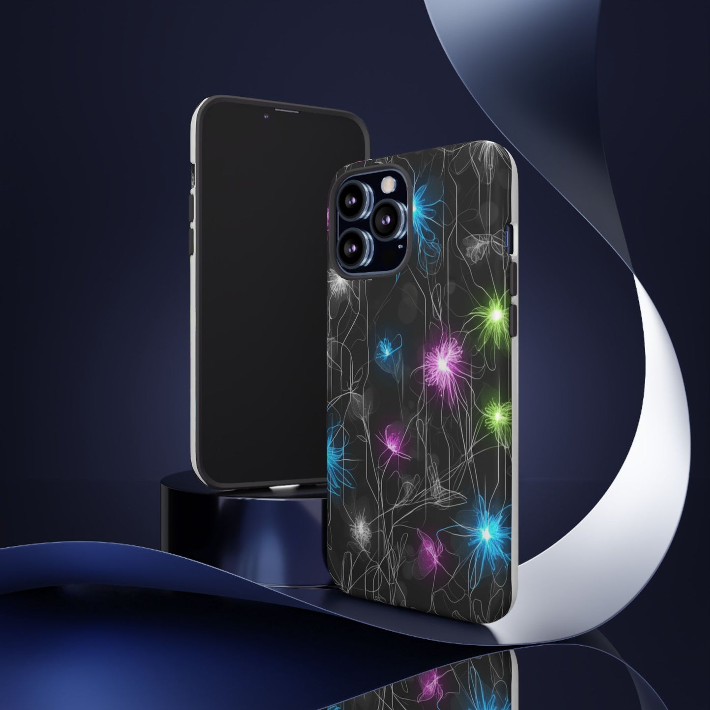 Neon Floral Tough Phone Case — Glow Flower Protective iPhone Cover