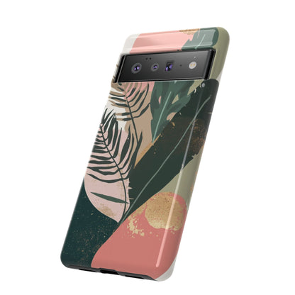 Tropical Leaf Tough Phone Case — Abstract Pink & Green Botanical Protective Cover