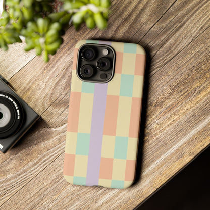 Pastel Checkered Phone Case — Retro Stripe Tough Case
