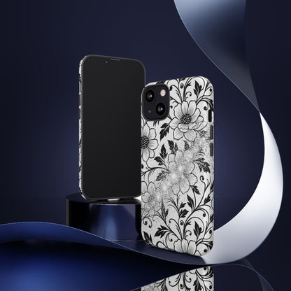 Floral Lace Phone Case — Black & White Vintage Flower Protective Case