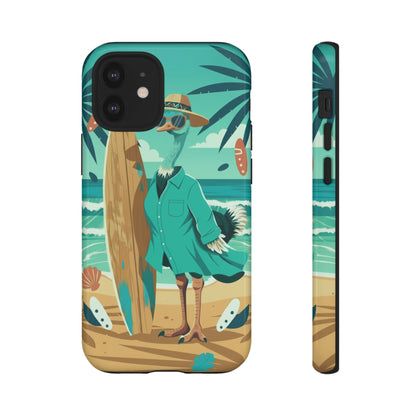 Phone Case — Retro Dressed Seagull Surfing Beach Illustration