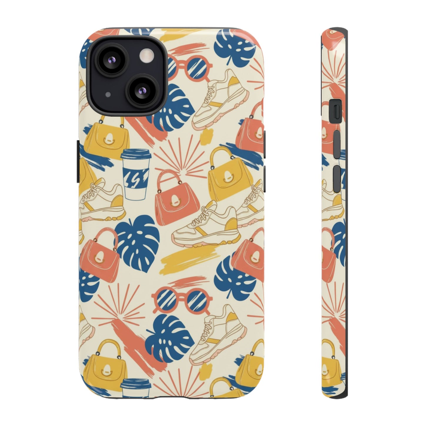 Tough Cases: Retro Summer Pattern Phone Case – Sunglasses, Sneakers & Tropical Leaves