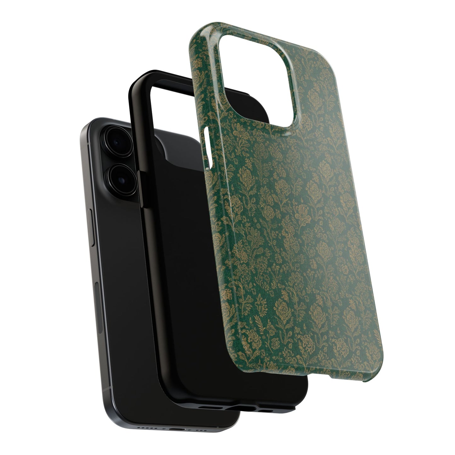 Vintage Floral Tough Phone Case — Green Damask Protective Cover