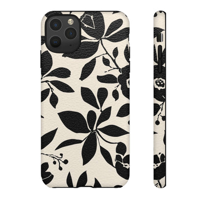 Black Floral Pattern Phone Case — Monochrome Botanical Tough Case