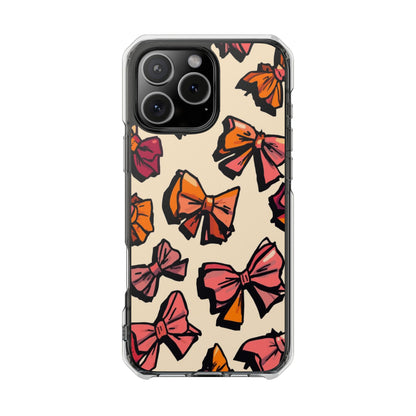 Clear Magnetic Phone Case — Hand-Drawn Pink & Orange Bows Design