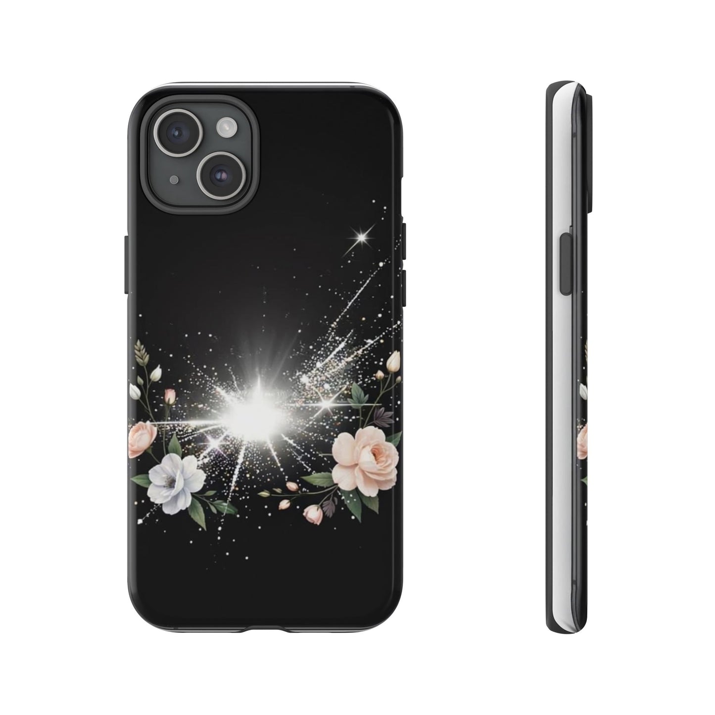 Floral Burst Phone Case — Protective Black Sparkle Design