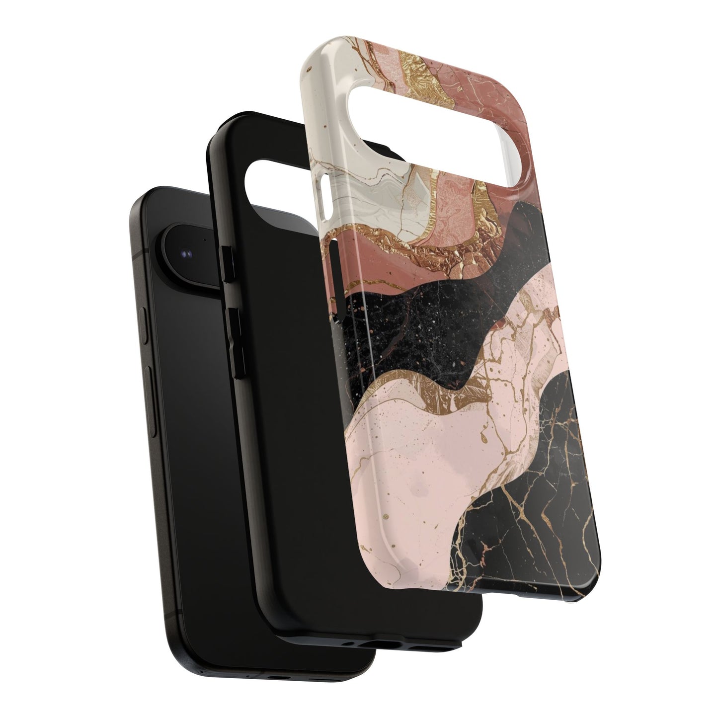 Marbled Rose Gold Phone Case — Abstract Pink & Black Protective Tough Case