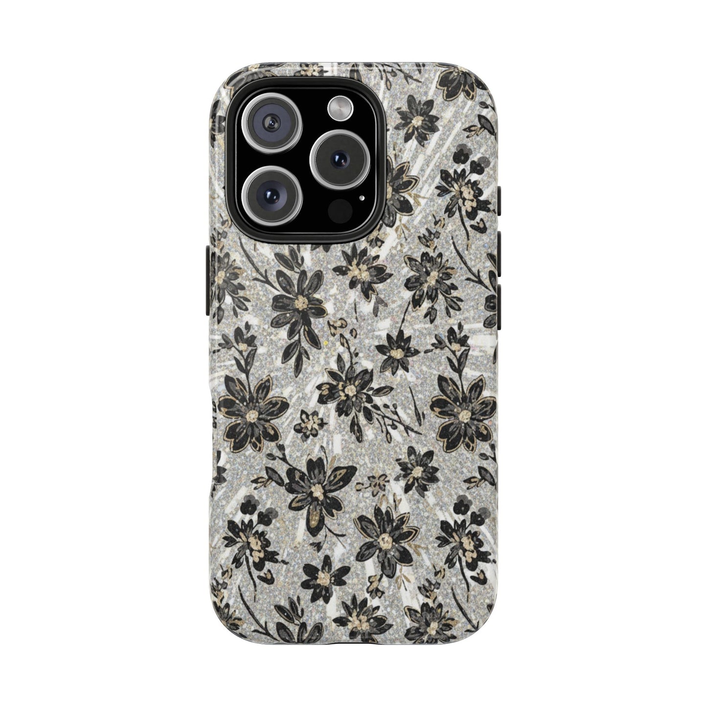 Floral Vintage Tough Phone Case — Black & Gray Rustic Flower Protective Case