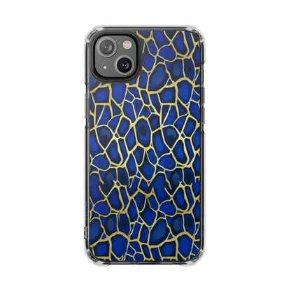Blue & Gold Giraffe Pattern Clear Magnetic Phone Case