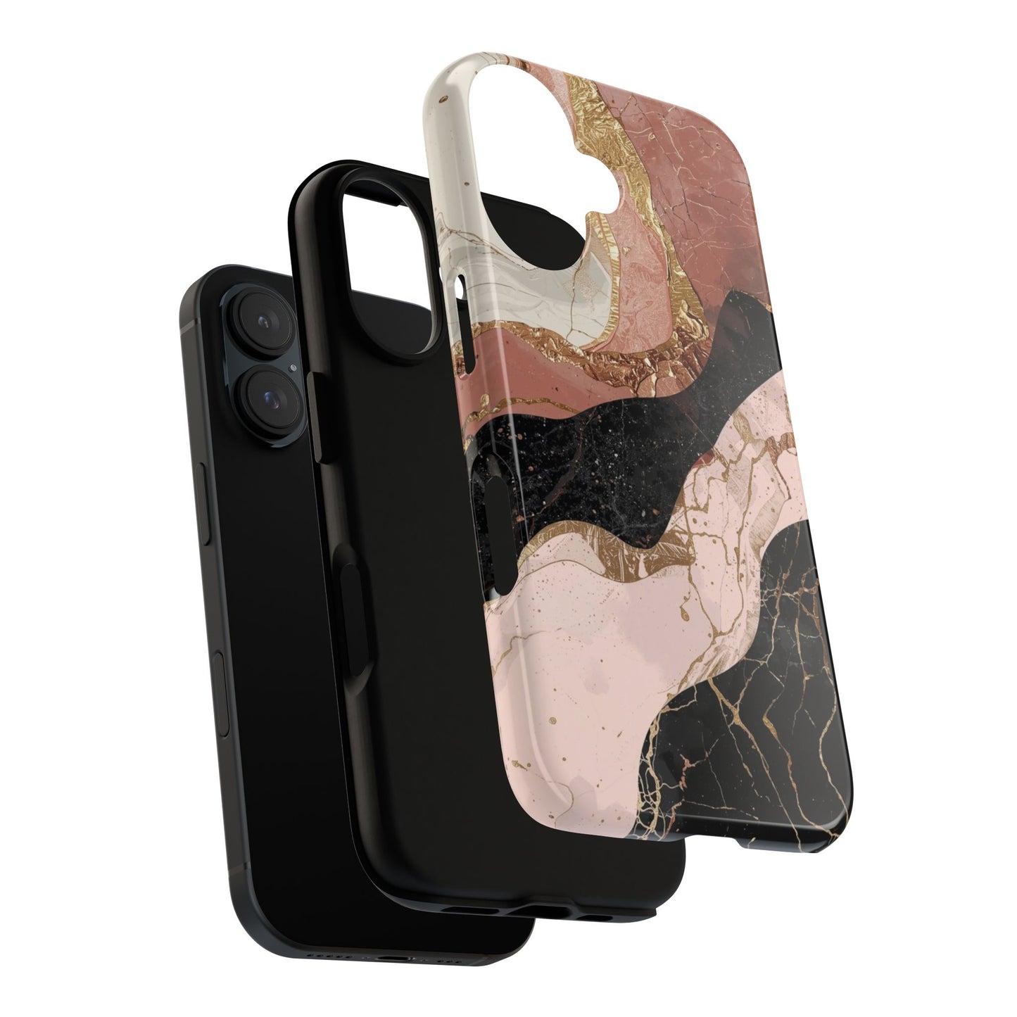 Marbled Rose Gold Phone Case — Abstract Pink & Black Protective Tough Case