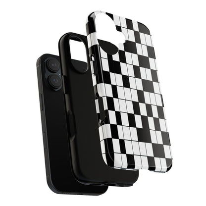 Crossword Grid Phone Case — Black & White Puzzle Pattern Tough Phone Cover