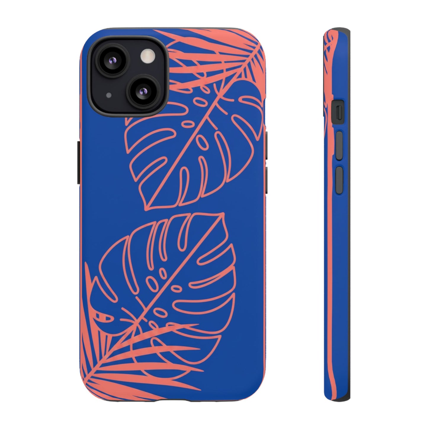 Tropical Monstera Phone Case — Blue & Coral Leaf Protective Cover