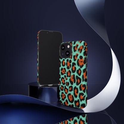 Teal & Rust Leopard Phone Case — Tough Protective Animal Print