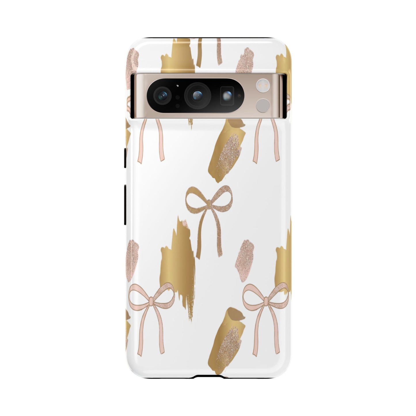 Phone Case — Gold Brushstroke & Blush Bow Pattern