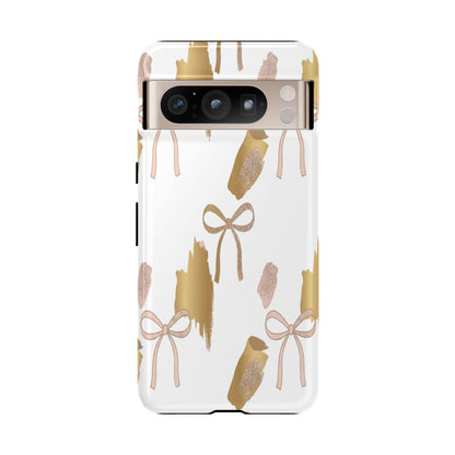Phone Case — Gold Brushstroke & Blush Bow Pattern
