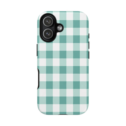 Mint Green Buffalo Check Tough Phone Case — Durable Plaid Protective Cover