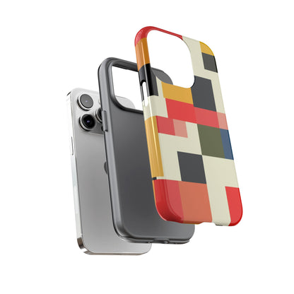 Abstract Color Block Tough Phone Case — Retro Geometric Protective Cover