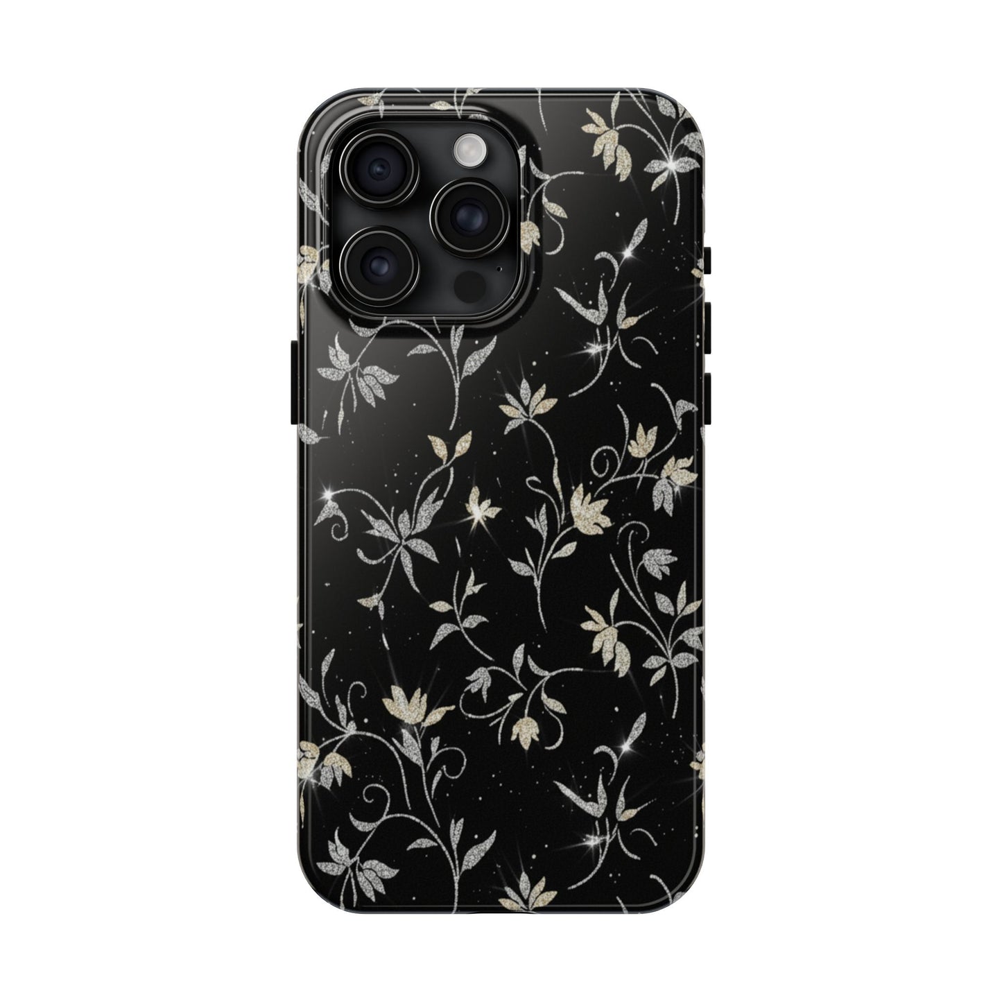 Floral Noir Tough Phone Case — Vintage Black Botanical Protective Cover