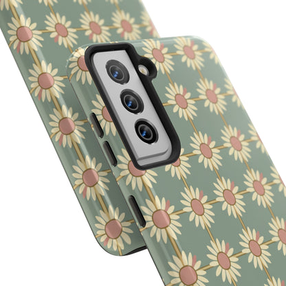 Daisy Pattern Tough Phone Case — Retro Floral Protective Cover