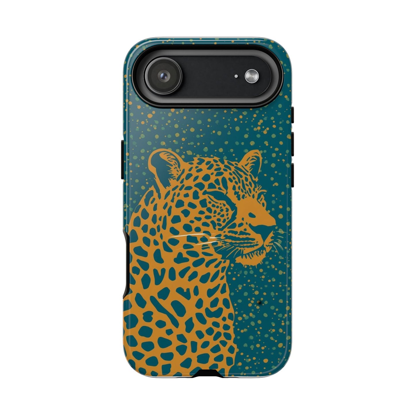Leopard Spotlight Phone Case — Teal Gold Animal Print Protective Cover